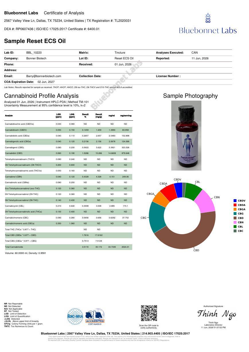 Certificate of analysis page 1
