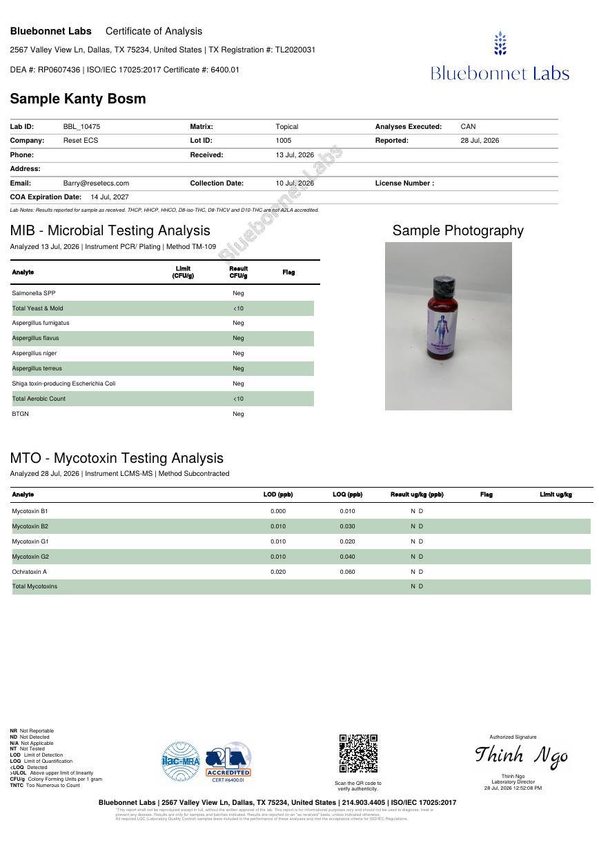 Kaneh Bosm Oil, contaminant screening page 1
