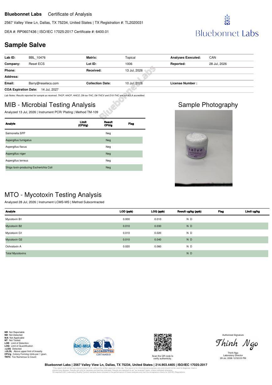 Beeswax Salve, contaminant screening page 1